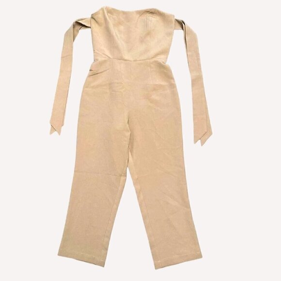 Kittenish Jessie James Decker Cropped Wide Leg Jumpsuit Sz M Tan Tie Strap NEW - Picture 1 of 8